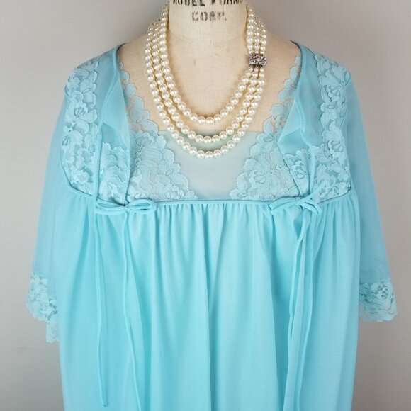 Vintage 1950's Beautiful Blue Peignoir Set Size Small Henson Kickernick - Picture 8 of 16